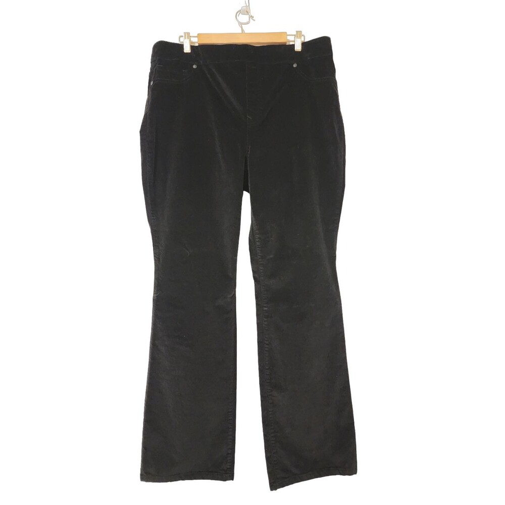 DG2 Diane Gilman Women Velour Velvet Pants Black Pull-On Cotton-Blend Stretch 1X